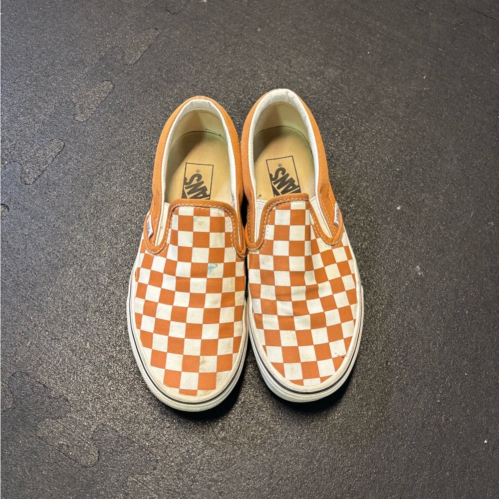 Vans Orange and White Checkerboard Sneakers